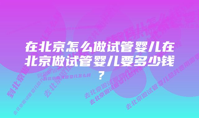 在北京怎么做试管婴儿在北京做试管婴儿要多少钱？