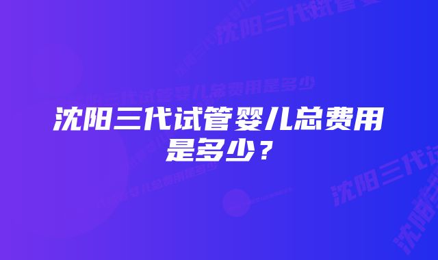 沈阳三代试管婴儿总费用是多少？