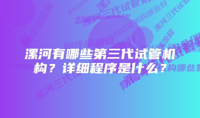 漯河有哪些第三代试管机构？详细程序是什么？