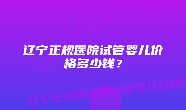 辽宁正规医院试管婴儿价格多少钱？