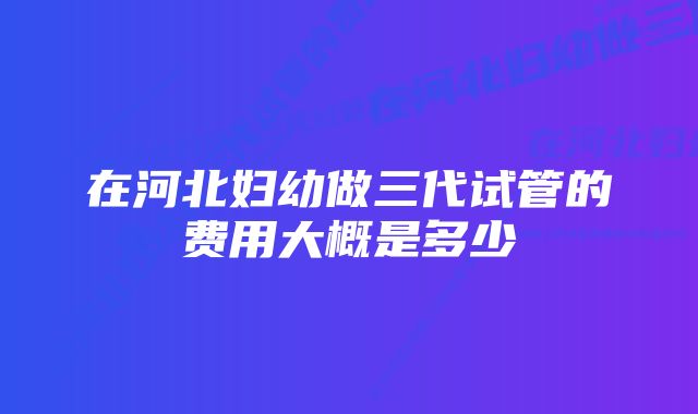 在河北妇幼做三代试管的费用大概是多少