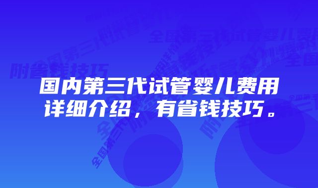 国内第三代试管婴儿费用详细介绍，有省钱技巧。