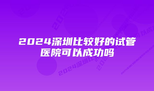 2024深圳比较好的试管医院可以成功吗