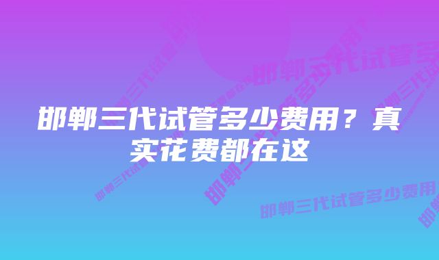 邯郸三代试管多少费用？真实花费都在这