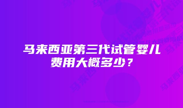 马来西亚第三代试管婴儿费用大概多少？