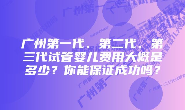 广州第一代、第二代、第三代试管婴儿费用大概是多少？你能保证成功吗？