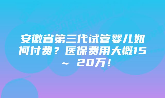 安徽省第三代试管婴儿如何付费？医保费用大概15 ~ 20万！