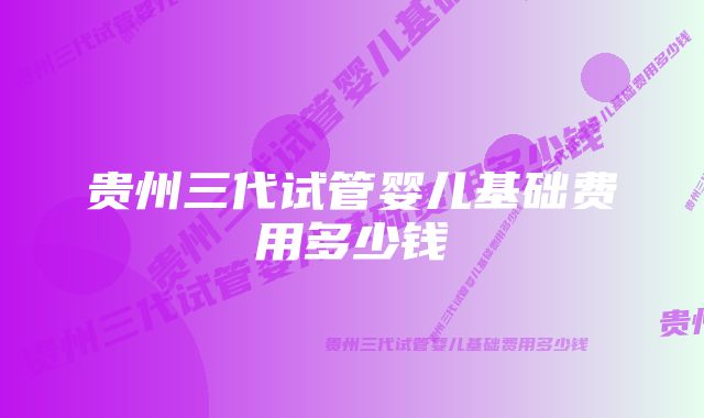 贵州三代试管婴儿基础费用多少钱