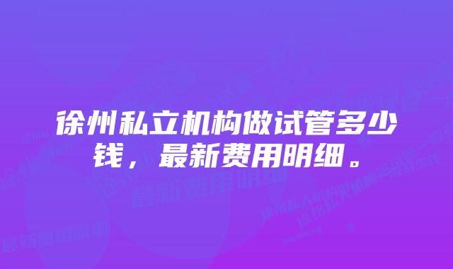 徐州私立机构做试管多少钱，最新费用明细。