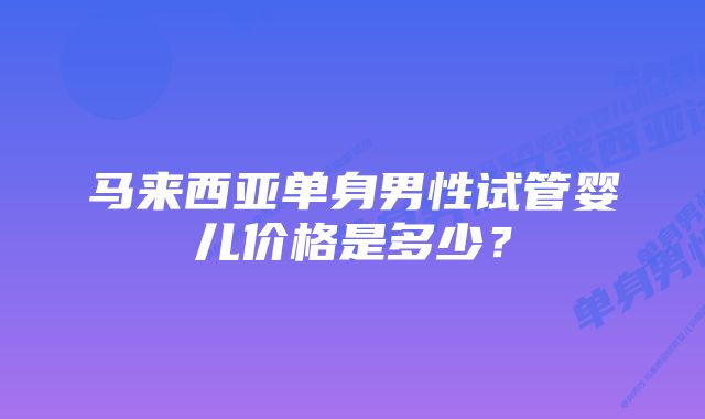 马来西亚单身男性试管婴儿价格是多少？