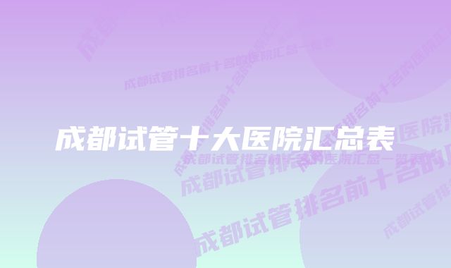 成都试管十大医院汇总表