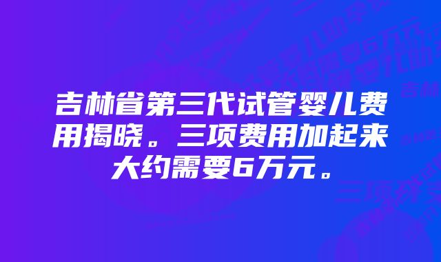 吉林省第三代试管婴儿费用揭晓。三项费用加起来大约需要6万元。