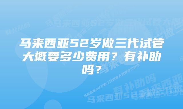 马来西亚52岁做三代试管大概要多少费用？有补助吗？