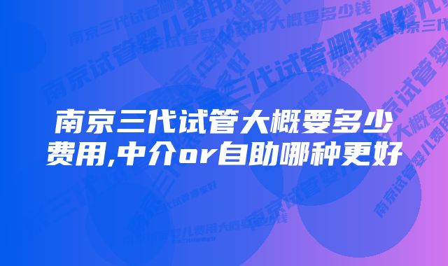 南京三代试管大概要多少费用,中介or自助哪种更好