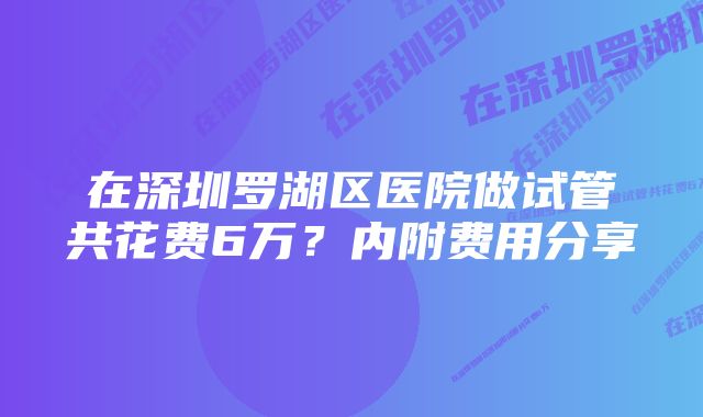 在深圳罗湖区医院做试管共花费6万？内附费用分享