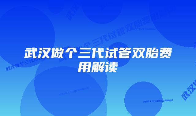 武汉做个三代试管双胎费用解读