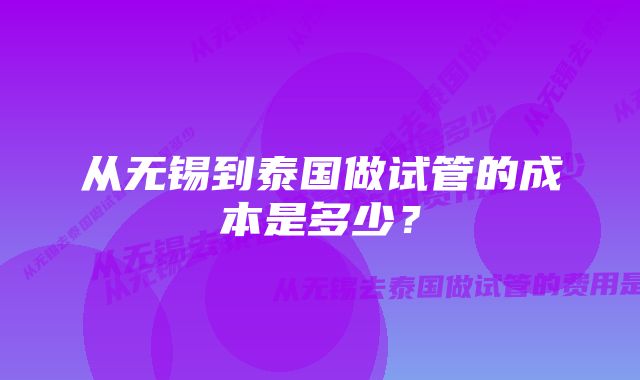 从无锡到泰国做试管的成本是多少？