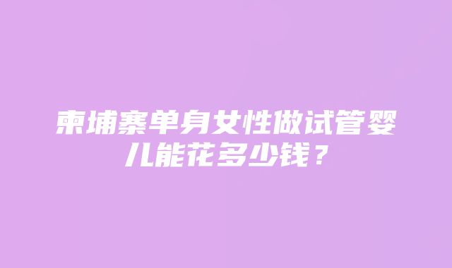 柬埔寨单身女性做试管婴儿能花多少钱？