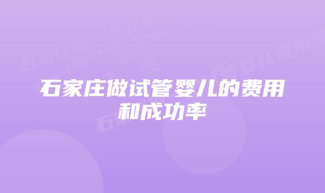 石家庄做试管婴儿的费用和成功率