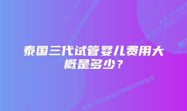 泰国三代试管婴儿费用大概是多少？