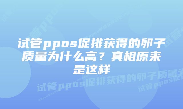 试管ppos促排获得的卵子质量为什么高？真相原来是这样