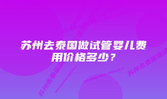 苏州去泰国做试管婴儿费用价格多少？