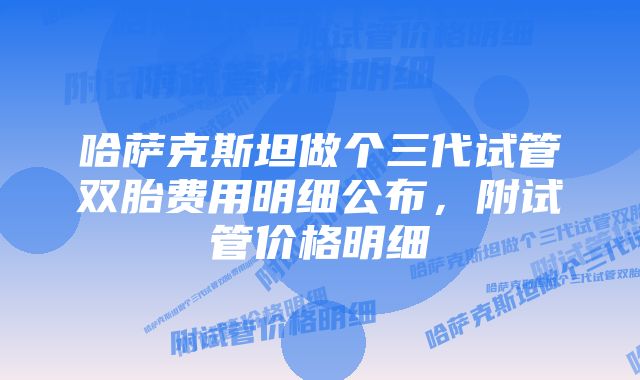 哈萨克斯坦做个三代试管双胎费用明细公布，附试管价格明细