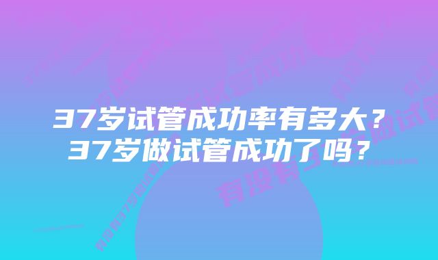 37岁试管成功率有多大？37岁做试管成功了吗？