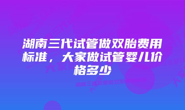 湖南三代试管做双胎费用标准，大家做试管婴儿价格多少