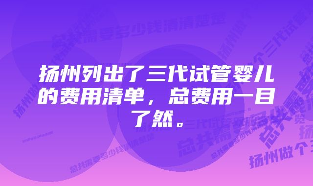 扬州列出了三代试管婴儿的费用清单，总费用一目了然。