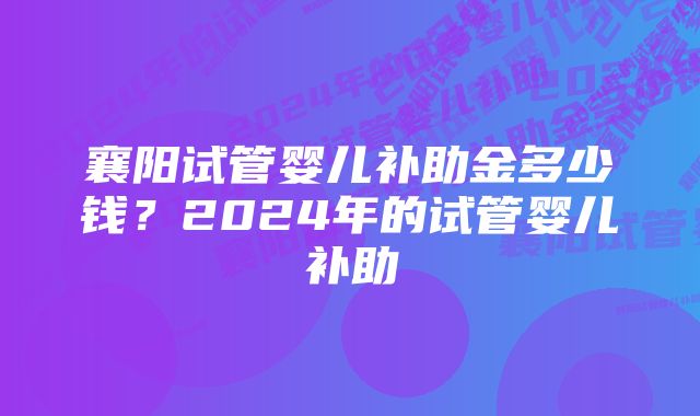 襄阳试管婴儿补助金多少钱？2024年的试管婴儿补助