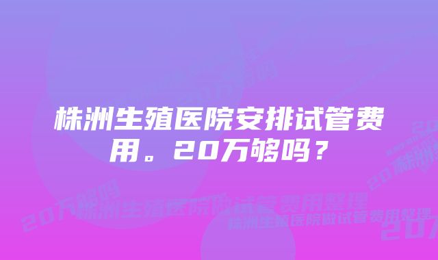 株洲生殖医院安排试管费用。20万够吗？