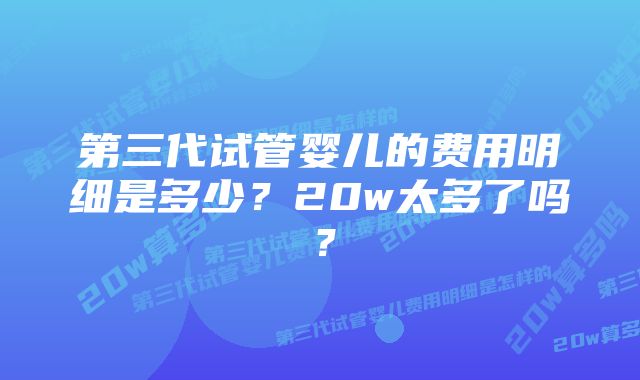 第三代试管婴儿的费用明细是多少？20w太多了吗？