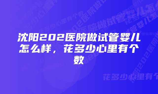 沈阳202医院做试管婴儿怎么样，花多少心里有个数