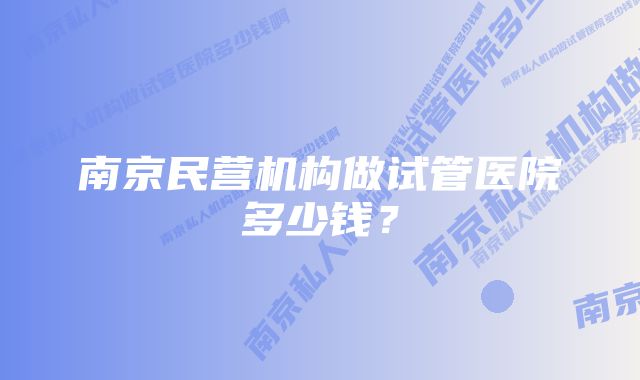 南京民营机构做试管医院多少钱？