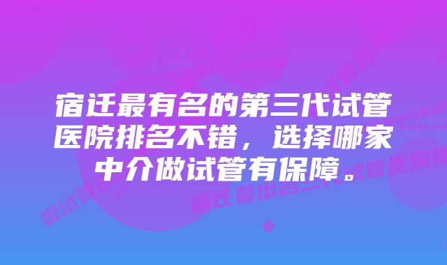 宿迁最有名的第三代试管医院排名不错，选择哪家中介做试管有保障。