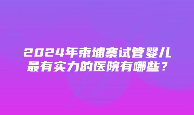 2024年柬埔寨试管婴儿最有实力的医院有哪些？