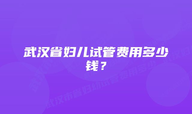 武汉省妇儿试管费用多少钱？