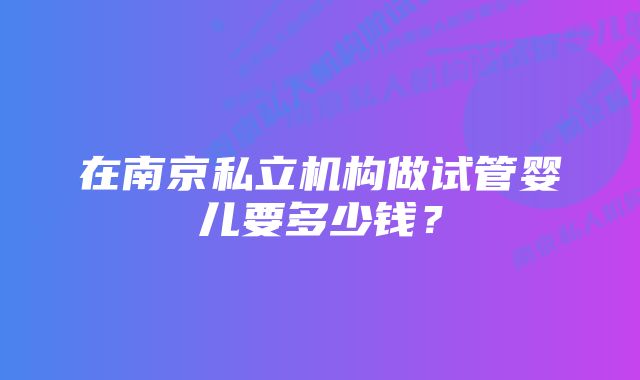 在南京私立机构做试管婴儿要多少钱？