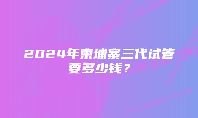 2024年柬埔寨三代试管要多少钱？