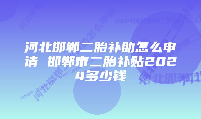 河北邯郸二胎补助怎么申请 邯郸市二胎补贴2024多少钱