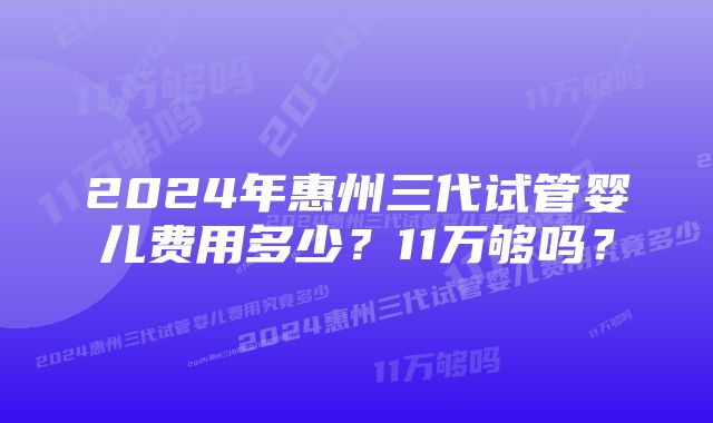 2024年惠州三代试管婴儿费用多少？11万够吗？