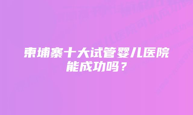 柬埔寨十大试管婴儿医院能成功吗？