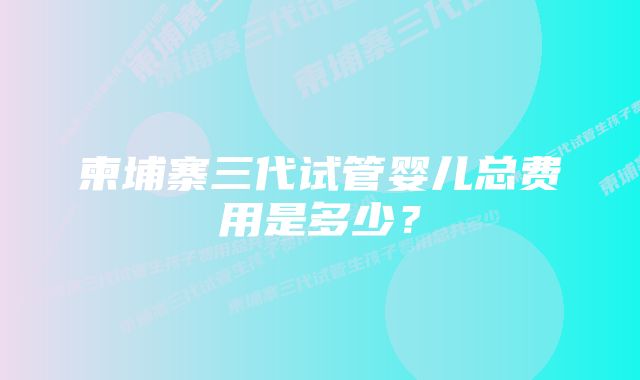 柬埔寨三代试管婴儿总费用是多少？