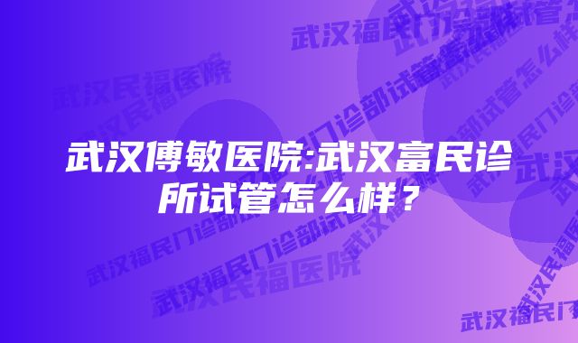 武汉傅敏医院:武汉富民诊所试管怎么样？