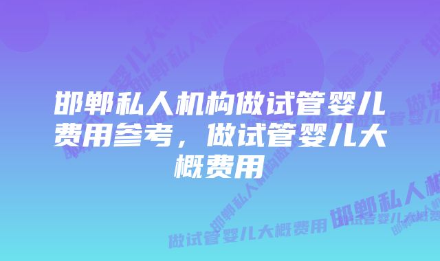 邯郸私人机构做试管婴儿费用参考，做试管婴儿大概费用