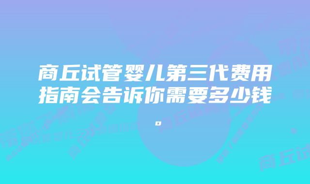 商丘试管婴儿第三代费用指南会告诉你需要多少钱。