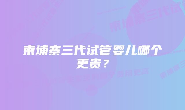 柬埔寨三代试管婴儿哪个更贵？