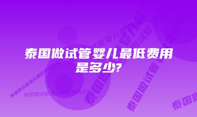 泰国做试管婴儿最低费用是多少?