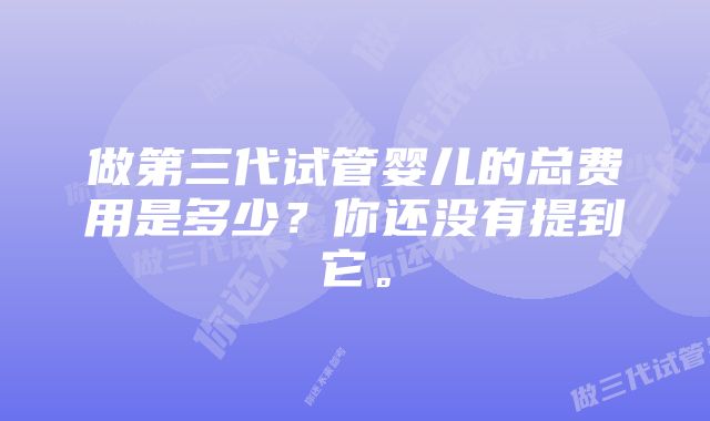 做第三代试管婴儿的总费用是多少？你还没有提到它。